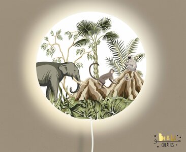 wandlamp rond jungle monky olifant/aap